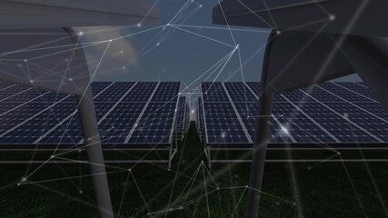 Animation of connections over solar panels and wind turbines - Powered by Adobe