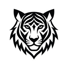 Stylized Tiger Head Vector Illustration Black and White Tribal Design Graphic
