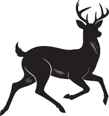 Fototapeta premium Majestic Deer Silhouette Running Across a White Background Stock Illustration Art Animal Print Wildlife Mammal Forest Creature Emblem Design