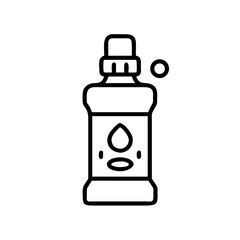 Black outline icon of a plastic bottle with a drop, representing liquid soap, detergent, or disinfectant for cleaning and sanitation.
