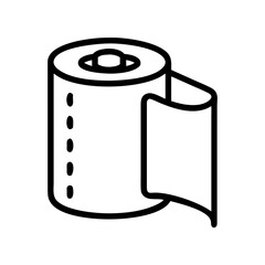 Minimalistic black outline icon of a toilet paper roll, representing bathroom supplies, hygiene, or tissue use.

