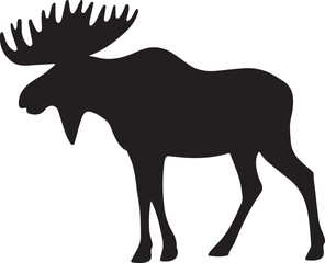 Majestic Moose Silhouette Against White Background Perfect for Wildlife and Nature Designs and Vector Illustrations
