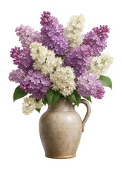 Arrangement of mixed lilacs in a vintage jug