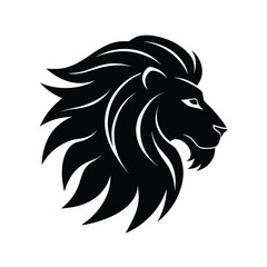 Fototapeta premium Stylized Black Lion Head Profile: Majestic, Powerful, Vector Illustration, Logo Design, Graphic Element
