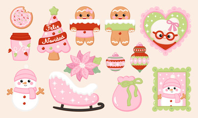 Cute Pink Christmas decoration collection clipart