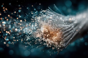 Fototapeta premium Close-up of illuminated fiber optic cables with glowing light effects