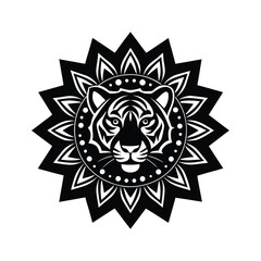 Fototapeta premium Tiger Head Mandala Design: Black and White Tribal Style Vector Illustration