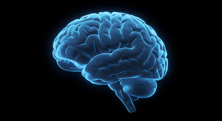 Blue Glowing Human Brain Digital Visualization Neuroscience Concept