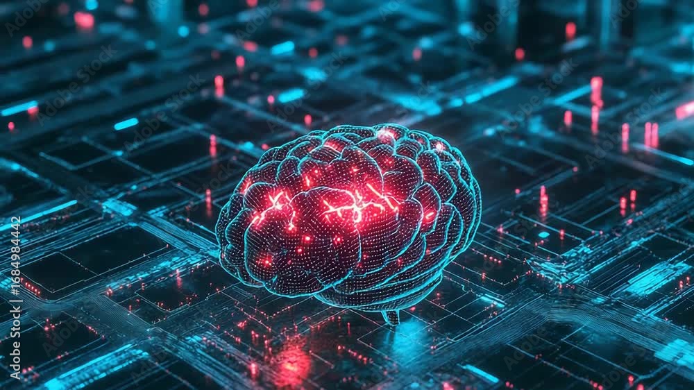 Poster artificial intelligence brain processing data on circuit board