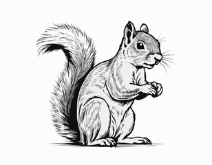 Squirrel sitting sketch hand drawn engraved style Vector illustration.
