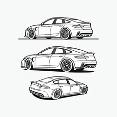 Big set of car sketches fully editable vector template