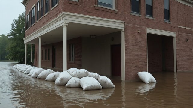 sand bags are placed in front of house to prevent flood water to enter the house