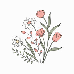 botanical linear flower set vector template