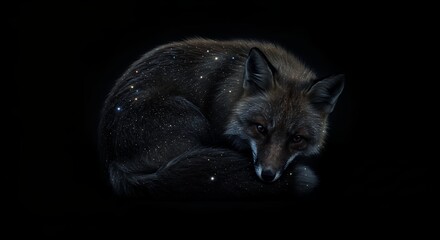 Obraz premium Silhouette of a sleeping fox