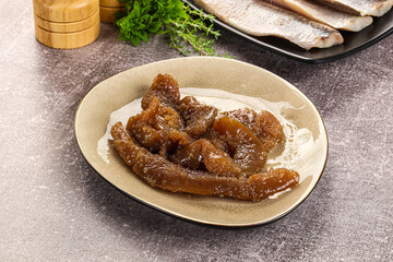 Herring roe snack in the plate