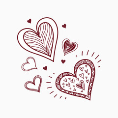 hand drawn hearts on a white background