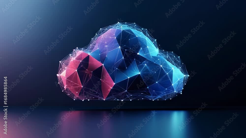 Poster cloud computing, big data analysis, polygonal cloud symbol is floating on dark background