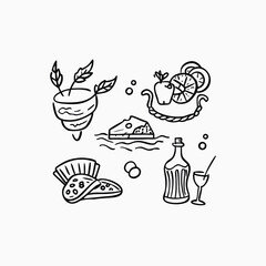 italian or greek style vacation hand drawn vector and Delicious Food & Drink Doodles Collection