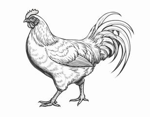 Farm hen chicken sketch hand drawn in engraved style sketch Vector illustration.