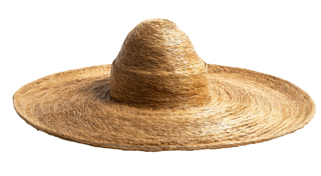 Beige straw sombrero, wide brim, dome crown
