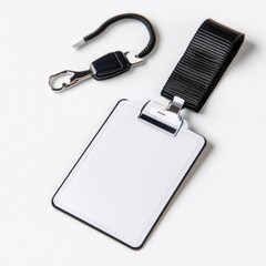 Event badges and holders for corporate gatherings office setting product photography minimalist background close-up view