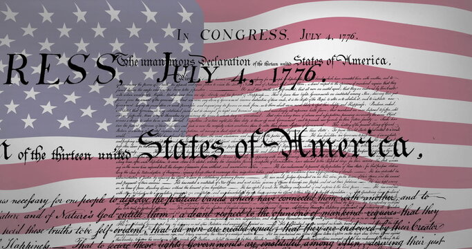 Naklejki Displaying graphic combining United States flag and Declaration text in digital art, historic theme