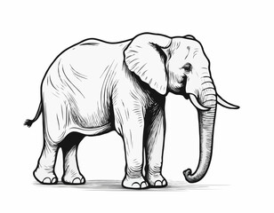 Fototapeta premium Elephant standing hand drawn engraving style sketch Vector illustration.