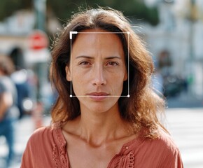 Confident woman portrait urban street photography bright daylight close-up empowerment
