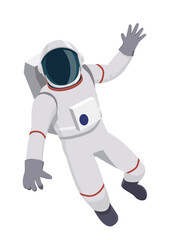 Flat design illustration of an astronaut performing a spacewalk, white background.