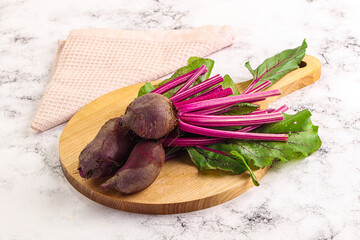 Young red fresh beetroot with leaves