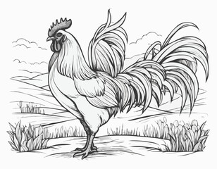 Rooster farm sketch hand drawn in doodle style Farming Vector