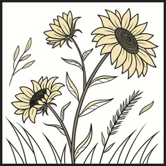 sketch of sunflower set vector template