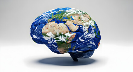 Earth Globe Textured Brain Graphic on White Background with Strategic Concept