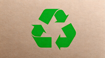 Recycle green symbol icon arrow eco paper texture sign environment Circular recycle symbol with bold green arrow kraft paper texture, clean and simple design for eco message, calm and clear