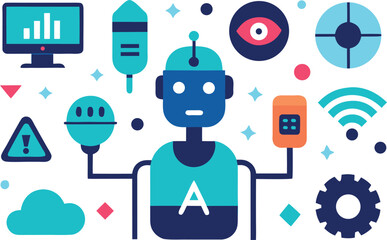 Futuristic ai icons collection vector illustration for digital technology and innovation concepts