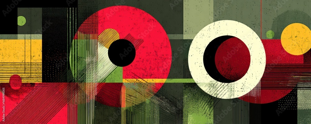 Poster modern abstract geometric artwork with bold circular and linear patterns