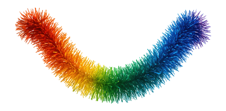 Rainbow tinsel garland with multicolored strands and vibrant look