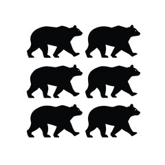 Six Black Bear Silhouettes Walking: Simple Vector Graphics for Branding and Design