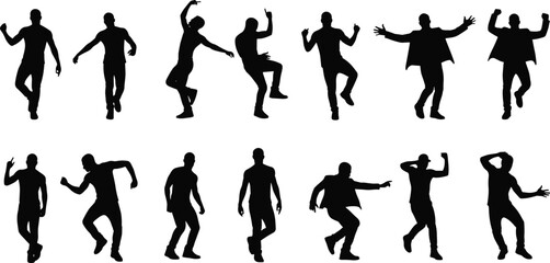 Dancing man silhouette, modern male dancer, hip hop dance, freestyle movement, energetic pose, stage performance, black silhouette, dance action