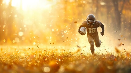 Dynamic youth football play autumn park sports action photography vibrant environment low angle viewpoint athleticism concept