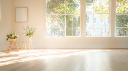 Brightly lit minimalist interior space with natural decor urban apartment photography cozy environment warm viewpoint