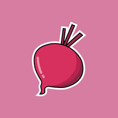 Cartoon illustration of a fresh beetroot with green leaves, perfect for food design, vegetable stickers, healthy lifestyle graphics, organic farming, vegan diet, and nutrition concepts. 