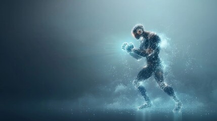 Fototapeta premium Dynamic energy burst futuristic athlete in motion digital realm concept art sci-fi environment action-packed view