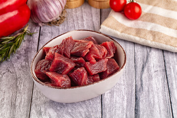 Raw beef meat cubes pieces
