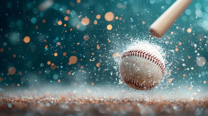 Action-packed baseball hit sports field dynamic image outdoor environment close-up view exciting motion