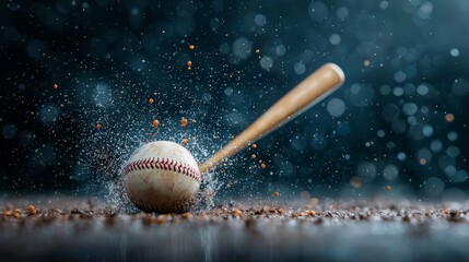 Baseball bat hits ball sports arena action shot dynamic environment close-up view excitement and energy