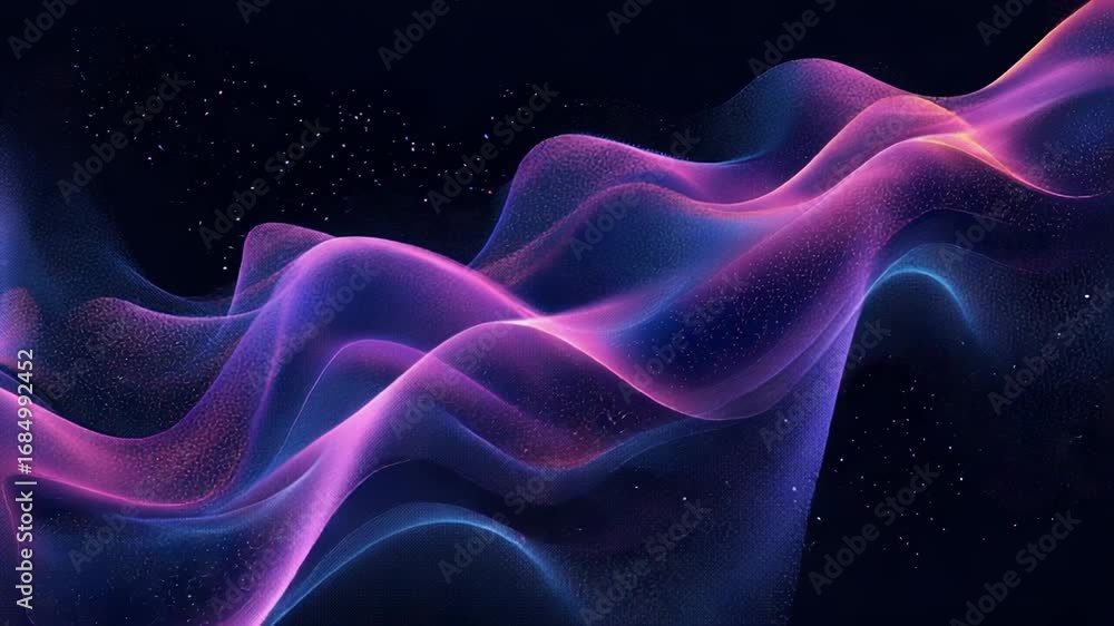 Poster abstract wave of colorful particles flowing in space
