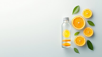 Refreshing lemon infused water recipe kitchen food photography minimalist top-down view wellness concept for hydration