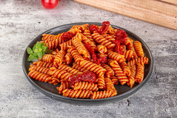 Italian fusilli pasta with tomatoes