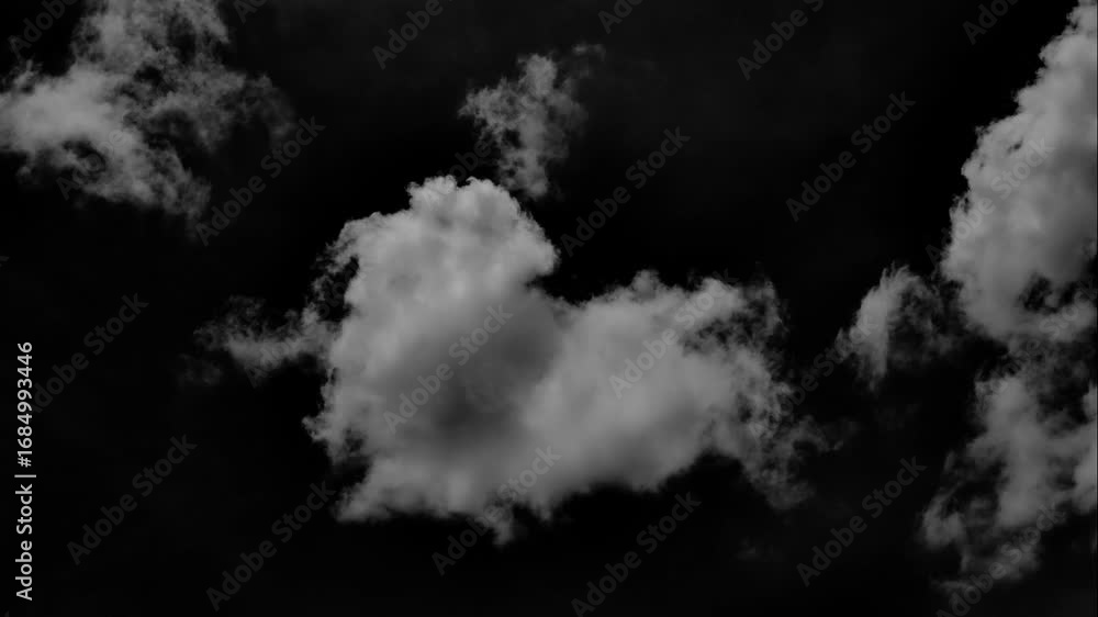 Wall mural time-lapse of separate white clouds on a black background have real clouds.